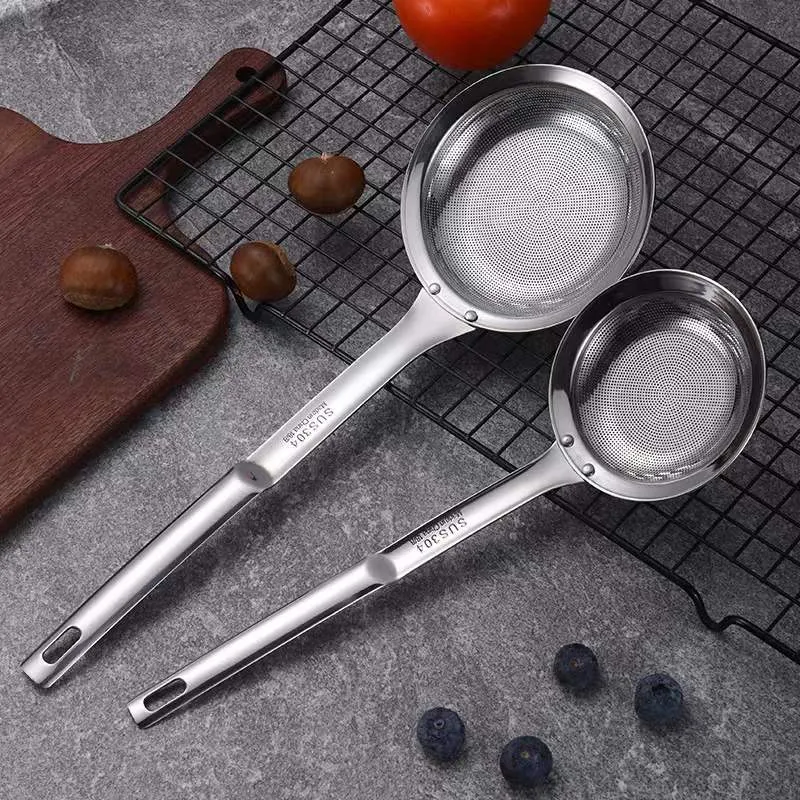 Stainless Steel Oil Strainer Spoon - 304 Grade Kitchen Skimmer Ladle for Removing Oil Residue and Foam - Hanging Design for Easy Storage thumbnail 1