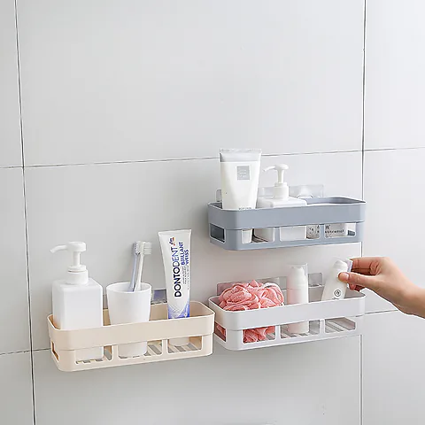 Bathroom Storage Rack Wall Mounted Suction Cup Organizer - Toiletries, Hand Washing, Non-Punching Installation - Space Saving Bathroom Shelf