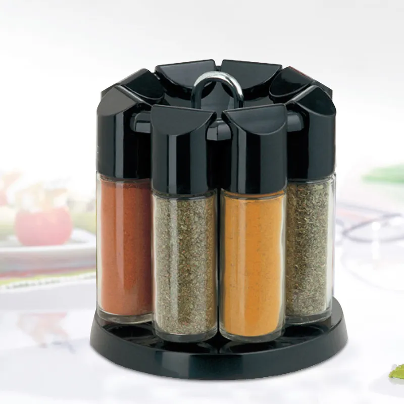 Rotating Spice Rack Organizer with Glass Spice Jars - Airtight Seasoning Container Set for Kitchen, Restaurant, and Home Use - Moisture-Proof Spice Storage Solution thumbnail 1