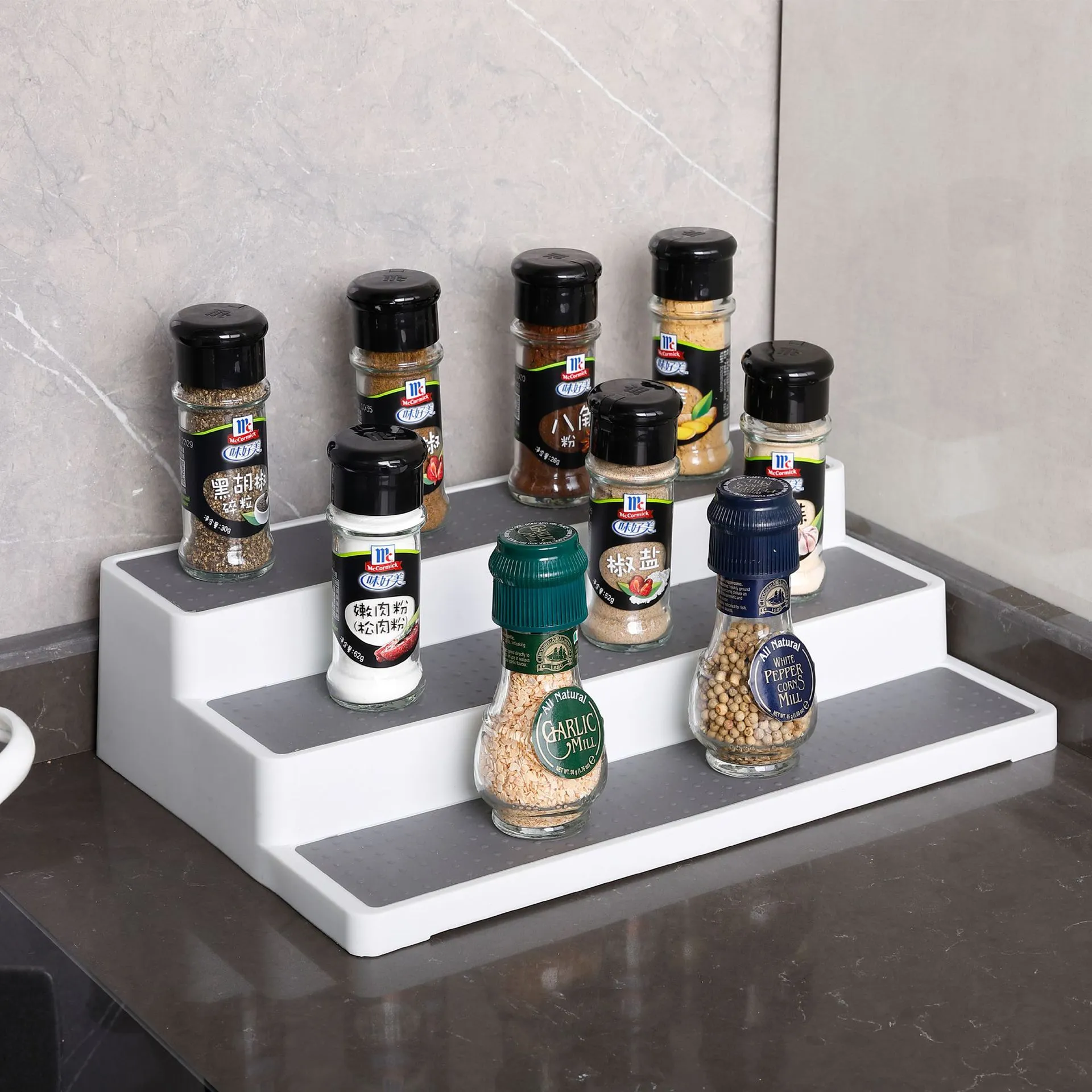 3-Tier Kitchen Spice Rack Organizer - PP Plastic Seasoning Storage Shelf - Countertop Organizer for Spices, Herbs, and Condiments - Space Saving Kitchen Supplies thumbnail 4