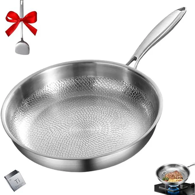 Titanium Non-Stick Frying Pan - German Classy Design, Uncoated, Titanium Alloy, Gas Stove Compatible - Perfect for Steak, Household Use