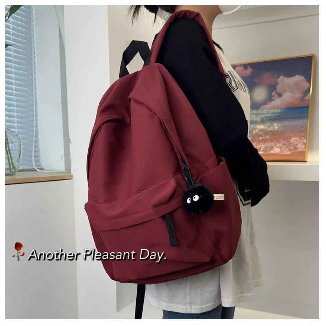 Korean Style Backpack for High School College Students - Large Capacity Solid Color Schoolbag for Women and Men - Lightweight Casual Daypack thumbnail 1