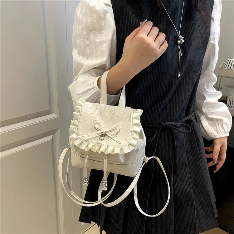 Cute Bow Lace Backpack for Girls & Women - Trendy Small Backpack, Fashionable High-End Design, Lightweight Shoulder Bag for Everyday Use thumbnail 2