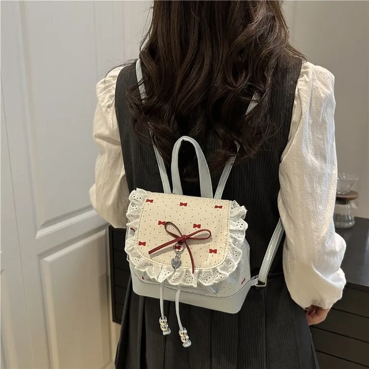 Cute Bow Lace Backpack for Girls & Women - Trendy Small Backpack, Fashionable High-End Design, Lightweight Shoulder Bag for Everyday Use thumbnail 4