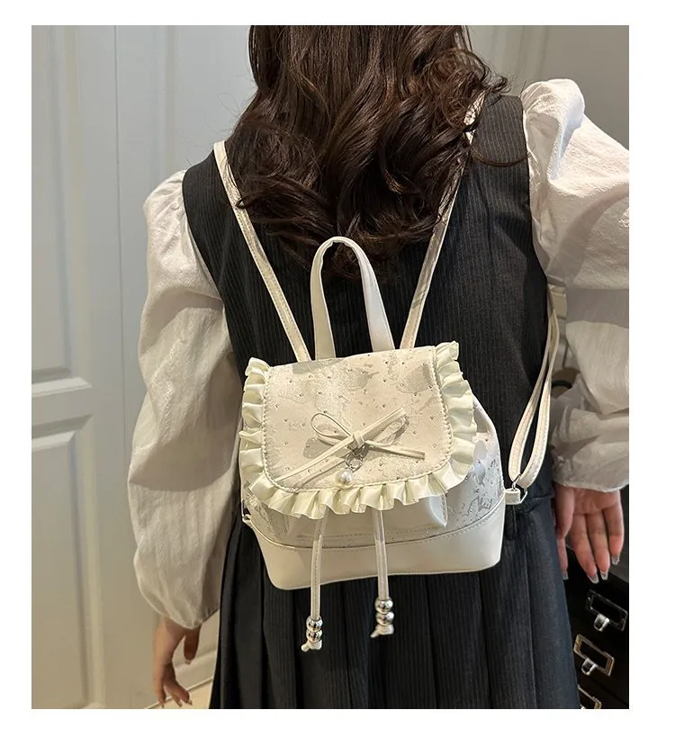 Cute Bow Lace Backpack for Girls & Women - Trendy Small Backpack, Fashionable High-End Design, Lightweight Shoulder Bag for Everyday Use showcase 1