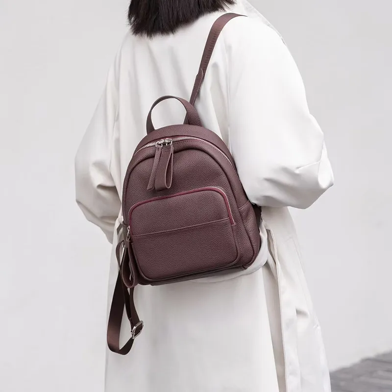 Women's Genuine Leather Backpack, Top Layer Cowhide Togo Leather, Simple Commuter Travel Schoolbag, Elegant All-Match Design, Ladies Fashion Backpack thumbnail 4