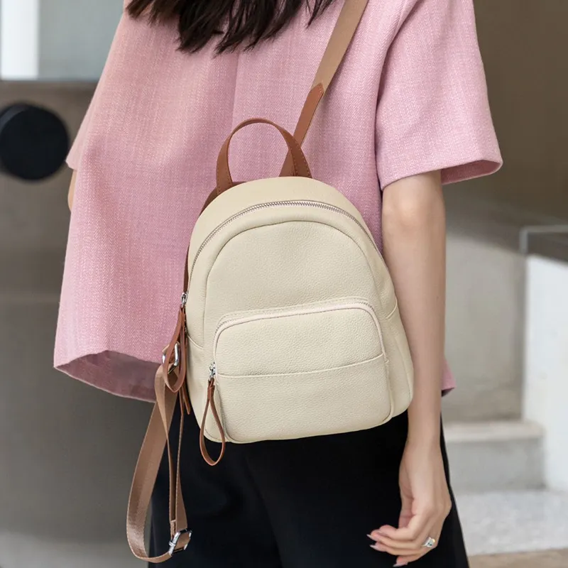 Women's Genuine Leather Backpack, Top Layer Cowhide Togo Leather, Simple Commuter Travel Schoolbag, Elegant All-Match Design, Ladies Fashion Backpack thumbnail 7