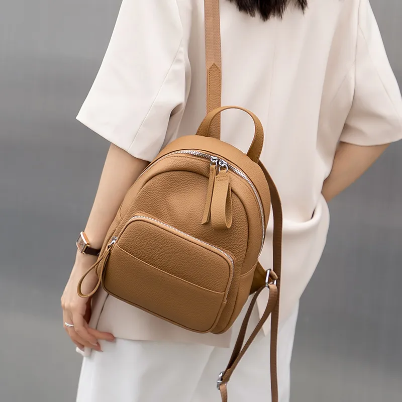 Women's Genuine Leather Backpack, Top Layer Cowhide Togo Leather, Simple Commuter Travel Schoolbag, Elegant All-Match Design, Ladies Fashion Backpack thumbnail 1