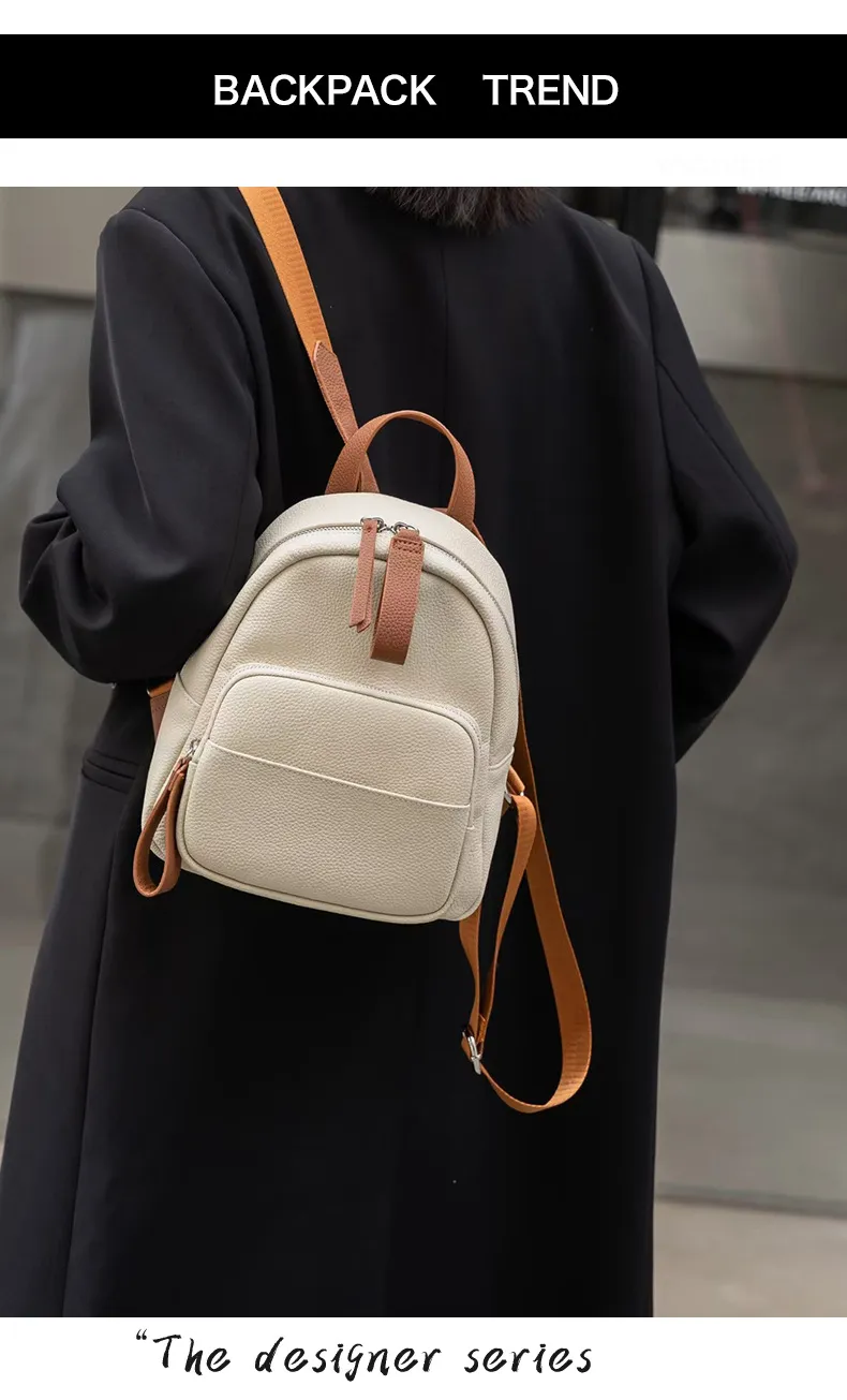 Women's Genuine Leather Backpack, Top Layer Cowhide Togo Leather, Simple Commuter Travel Schoolbag, Elegant All-Match Design, Ladies Fashion Backpack showcase 2