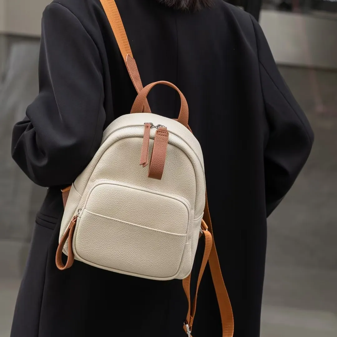 Women's Genuine Leather Backpack, Top Layer Cowhide Togo Leather, Simple Commuter Travel Schoolbag, Elegant All-Match Design, Ladies Fashion Backpack thumbnail 3