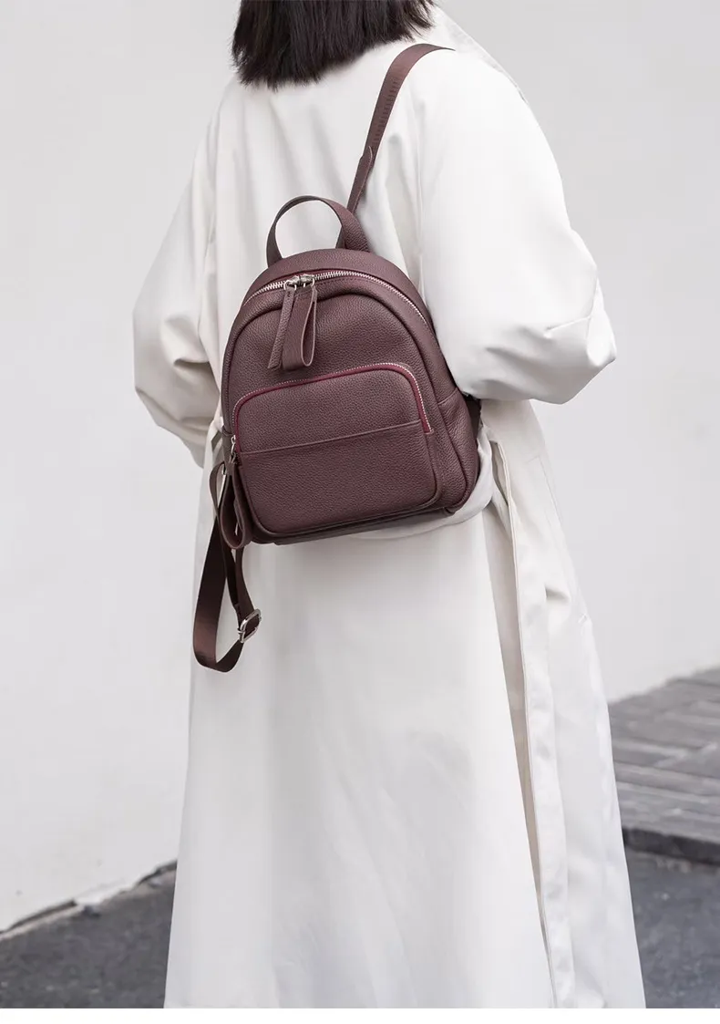 Women's Genuine Leather Backpack, Top Layer Cowhide Togo Leather, Simple Commuter Travel Schoolbag, Elegant All-Match Design, Ladies Fashion Backpack showcase 10