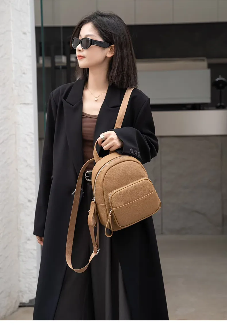 Women's Genuine Leather Backpack, Top Layer Cowhide Togo Leather, Simple Commuter Travel Schoolbag, Elegant All-Match Design, Ladies Fashion Backpack showcase 14