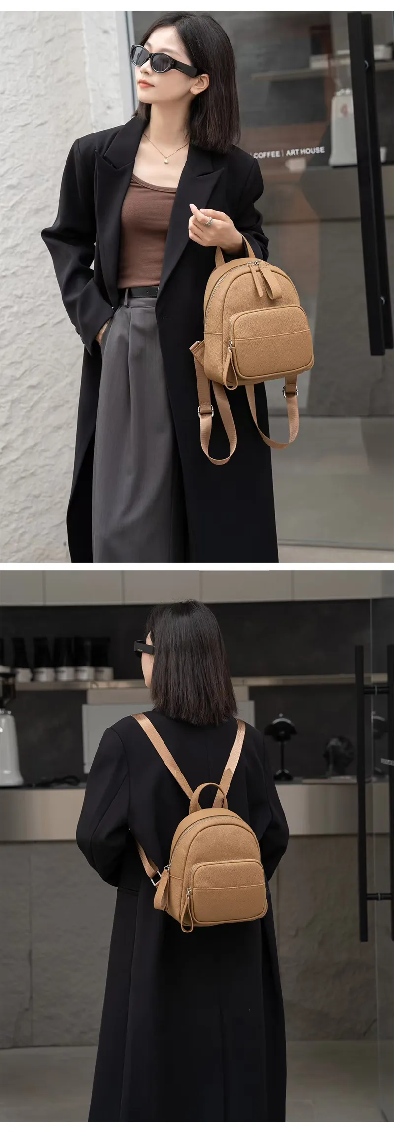 Women's Genuine Leather Backpack, Top Layer Cowhide Togo Leather, Simple Commuter Travel Schoolbag, Elegant All-Match Design, Ladies Fashion Backpack showcase 16