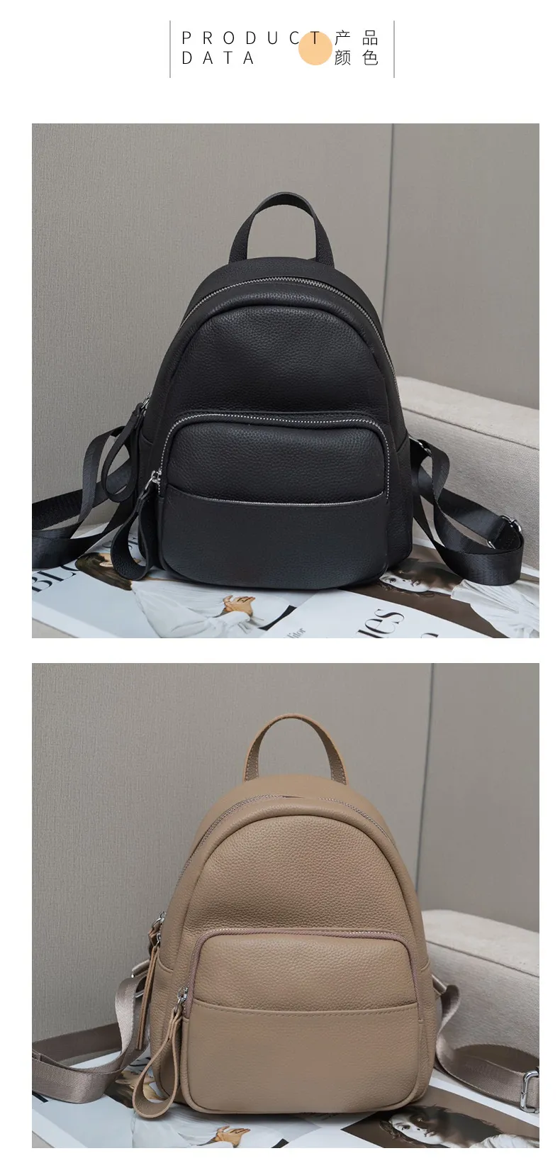 Women's Genuine Leather Backpack, Top Layer Cowhide Togo Leather, Simple Commuter Travel Schoolbag, Elegant All-Match Design, Ladies Fashion Backpack showcase 6