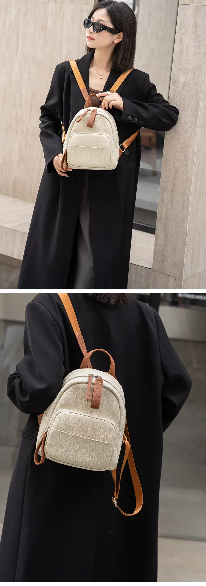 Women's Genuine Leather Backpack, Top Layer Cowhide Togo Leather, Simple Commuter Travel Schoolbag, Elegant All-Match Design, Ladies Fashion Backpack showcase 18