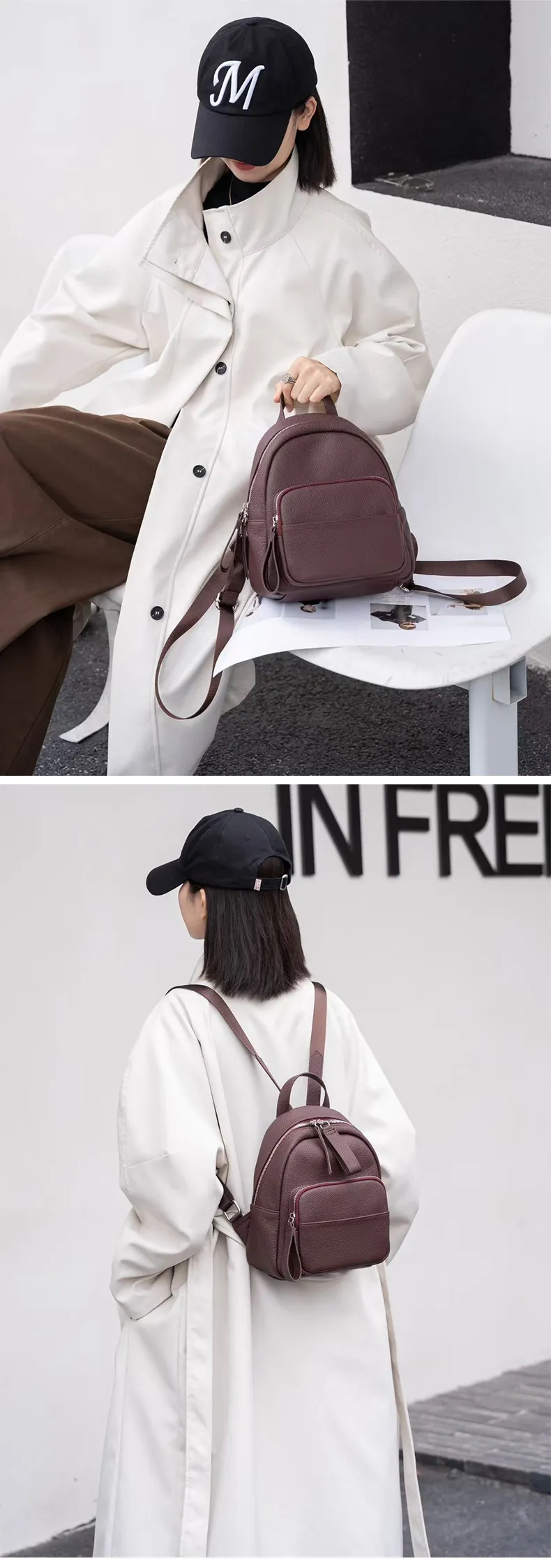 Women's Genuine Leather Backpack, Top Layer Cowhide Togo Leather, Simple Commuter Travel Schoolbag, Elegant All-Match Design, Ladies Fashion Backpack showcase 11