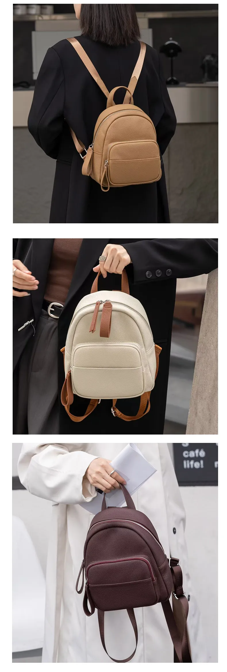 Women's Genuine Leather Backpack, Top Layer Cowhide Togo Leather, Simple Commuter Travel Schoolbag, Elegant All-Match Design, Ladies Fashion Backpack showcase 7