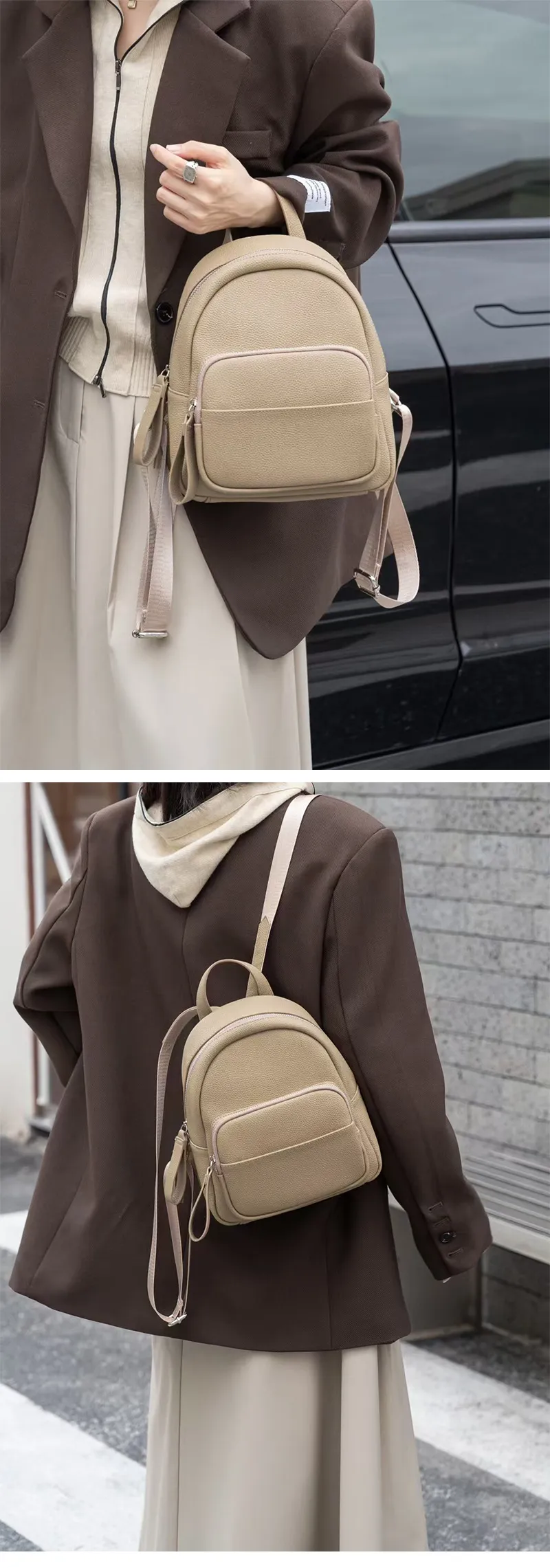 Women's Genuine Leather Backpack, Top Layer Cowhide Togo Leather, Simple Commuter Travel Schoolbag, Elegant All-Match Design, Ladies Fashion Backpack showcase 20