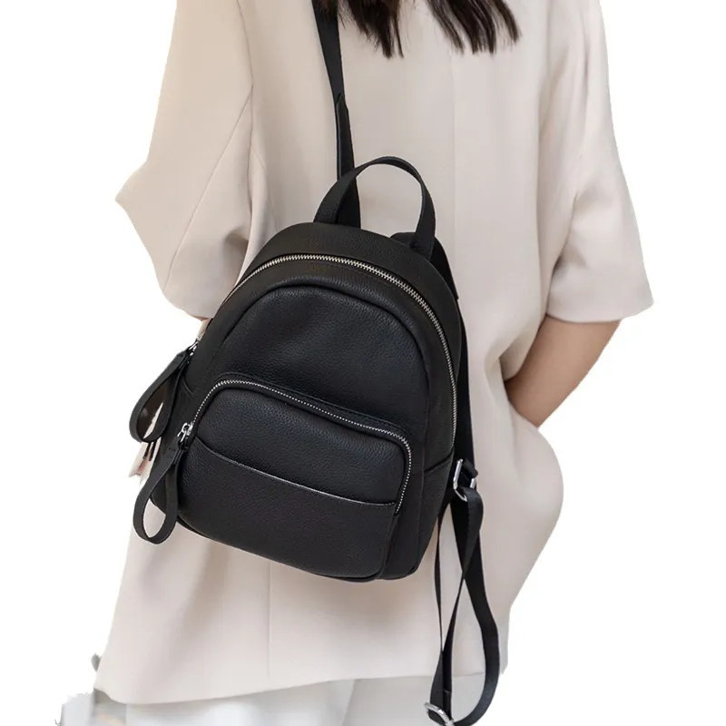 Women's Genuine Leather Backpack, Top Layer Cowhide Togo Leather, Simple Commuter Travel Schoolbag, Elegant All-Match Design, Ladies Fashion Backpack thumbnail 5