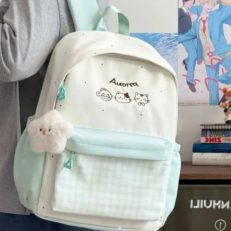 Cute Plaid Backpack for Girls - Japanese Style Schoolbag for Junior High, Primary, and College Students - Small Fresh Design thumbnail 2