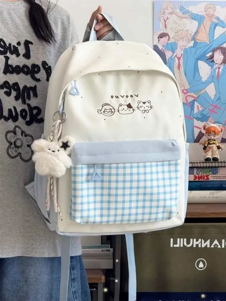 Cute Plaid Backpack for Girls - Japanese Style Schoolbag for Junior High, Primary, and College Students - Small Fresh Design showcase 3
