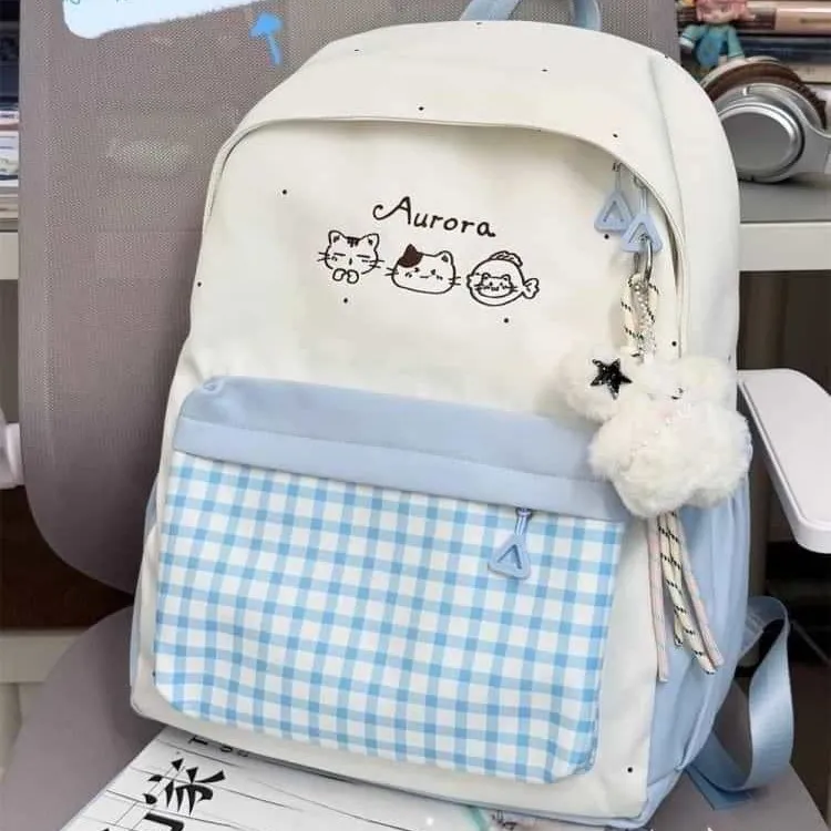 Cute Plaid Backpack for Girls - Japanese Style Schoolbag for Junior High, Primary, and College Students - Small Fresh Design thumbnail 5