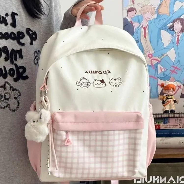 Cute Plaid Backpack for Girls - Japanese Style Schoolbag for Junior High, Primary, and College Students - Small Fresh Design thumbnail 3