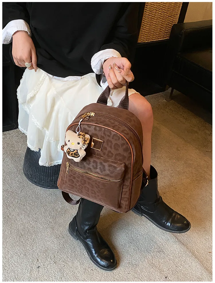 Leopard Print Backpack Lightweight Small Trendy Large Capacity Shoulder Bag Women's Travel Commute Bag showcase 9