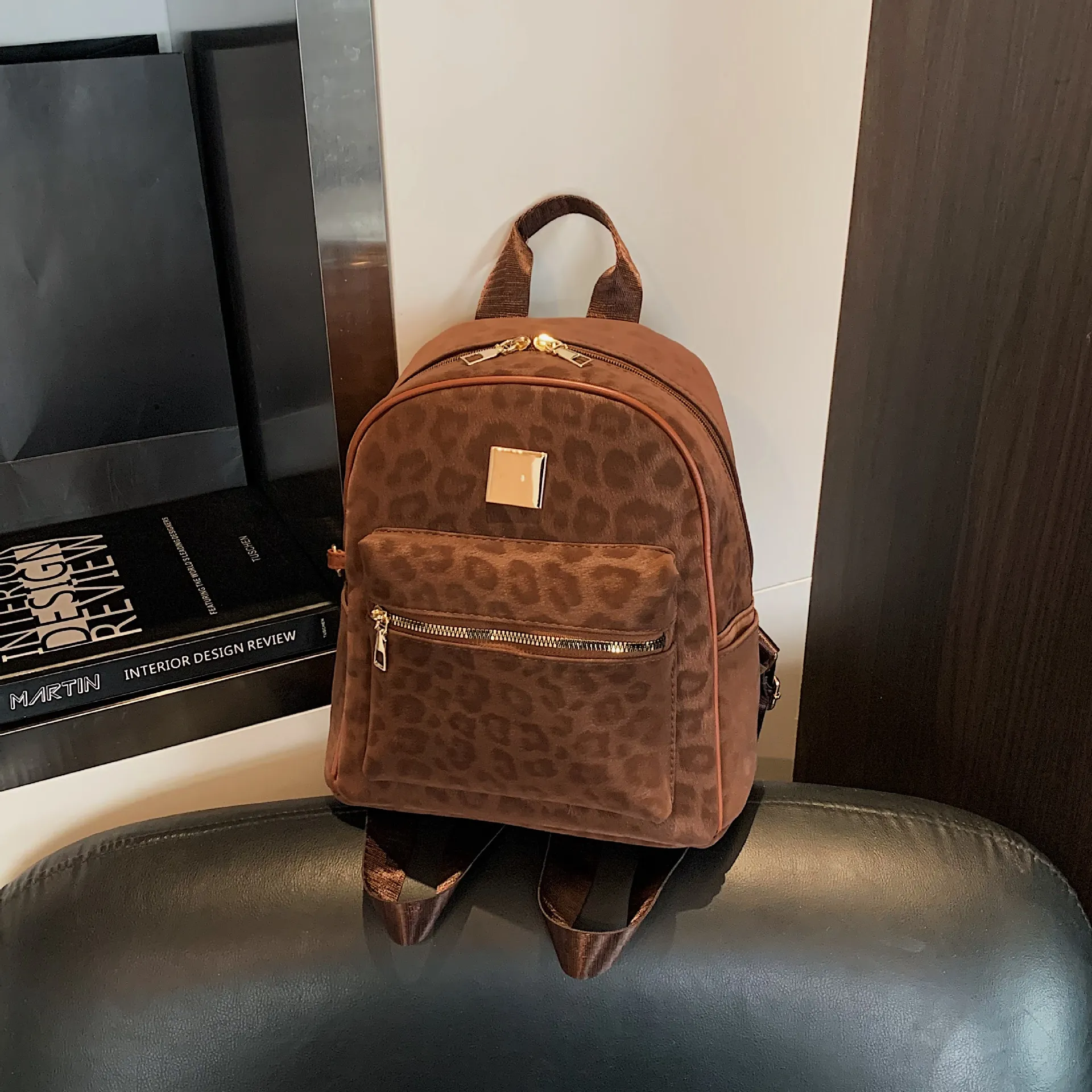 Leopard Print Backpack Lightweight Small Trendy Large Capacity Shoulder Bag Women's Travel Commute Bag thumbnail 8