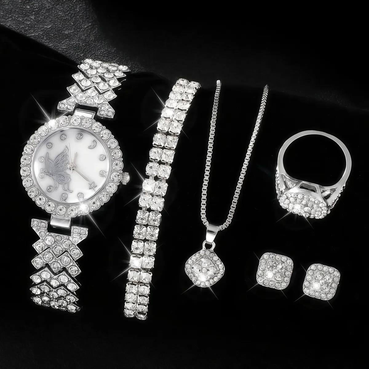 Women's Diamond Quartz Watch Set - Elegant 5-Piece Bracelet Accessories - European American Fashion Wristwatch for Ladies showcase 4