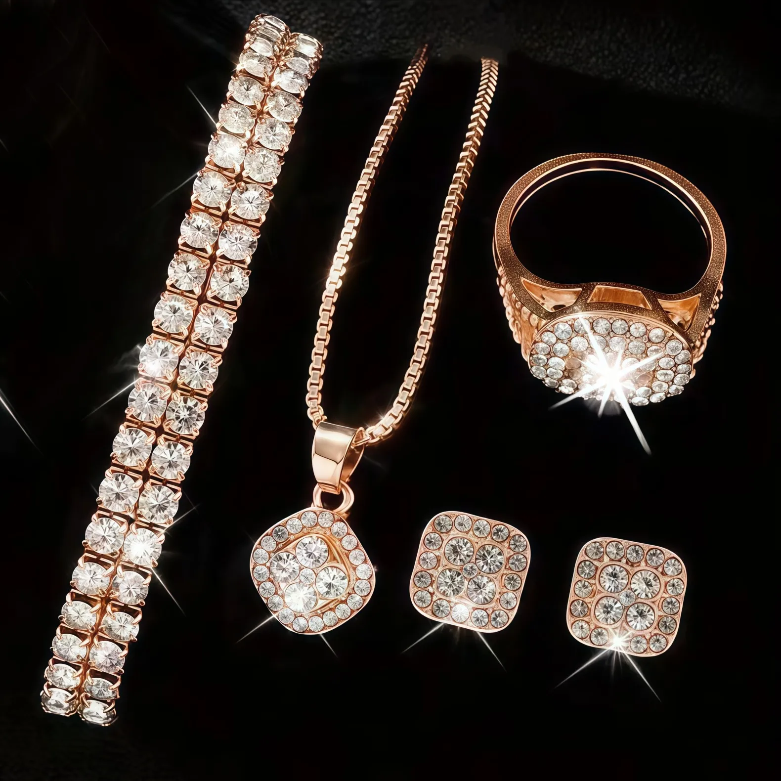 Women's Diamond Quartz Watch Set - Elegant 5-Piece Bracelet Accessories - European American Fashion Wristwatch for Ladies thumbnail 7