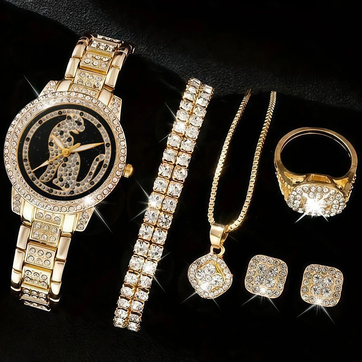 Women's Diamond Quartz Watch Set - Elegant 5-Piece Bracelet Accessories - European American Fashion Wristwatch for Ladies showcase 7