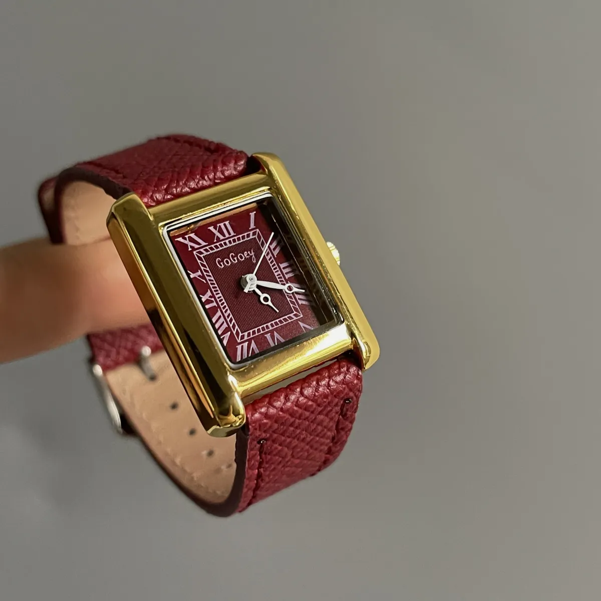Square Women's Wrist Watch Retro Tank Style with Lychee Pattern Leather Belt, Elegant Quartz Analog Watch for Ladies and Girls thumbnail 5