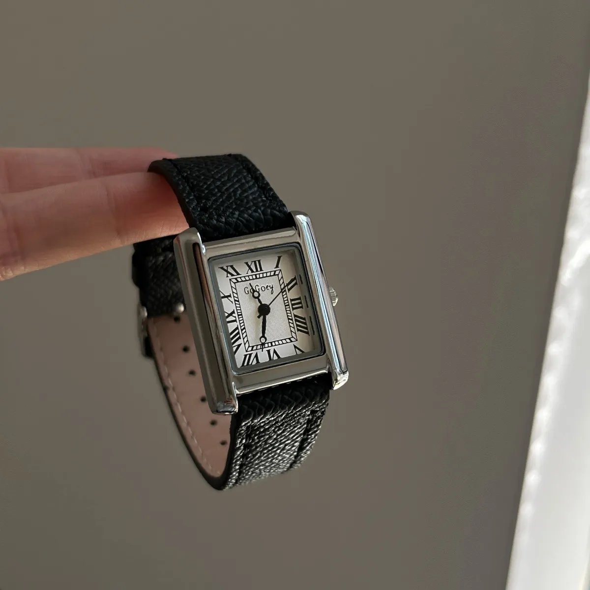 Square Women's Wrist Watch Retro Tank Style with Lychee Pattern Leather Belt, Elegant Quartz Analog Watch for Ladies and Girls thumbnail 3