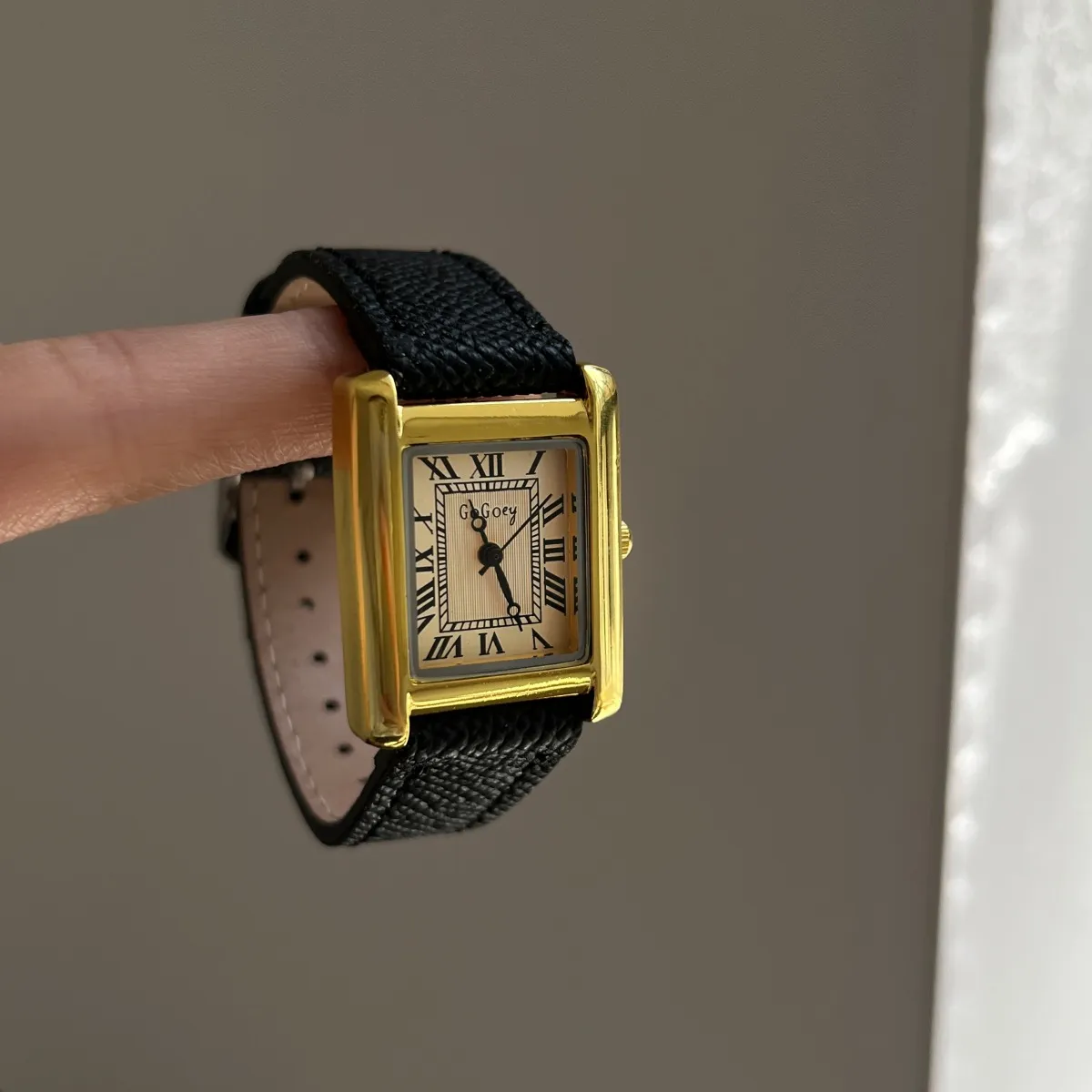 Square Women's Wrist Watch Retro Tank Style with Lychee Pattern Leather Belt, Elegant Quartz Analog Watch for Ladies and Girls thumbnail 6