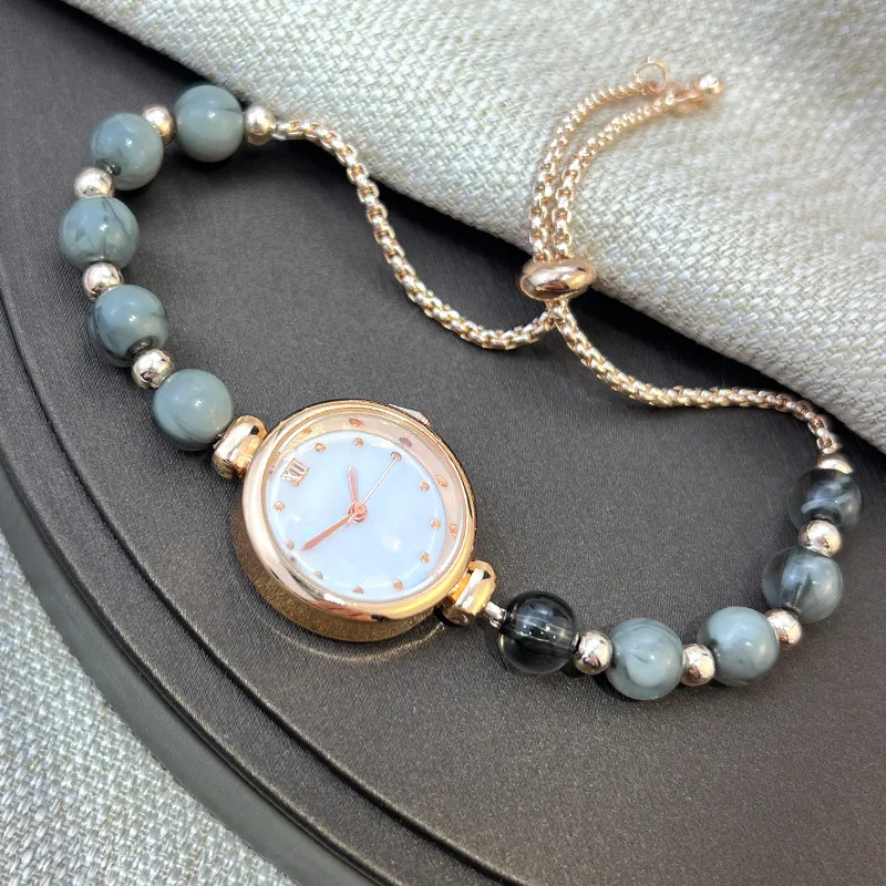 Women's Pearl Bracelet Quartz Watch - Elegant Small Dial Adjustable Wristwatch - Niche Light Luxury Fashion Jewelry for Ladies thumbnail 3