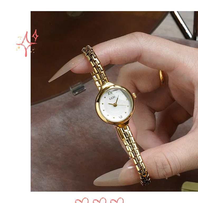 Gold Women's Quartz Bracelet Watch Waterproof Small Exquisite Luxury Niche Second-Hand Style Versatile Wristwatch for Ladies Fashion showcase 4