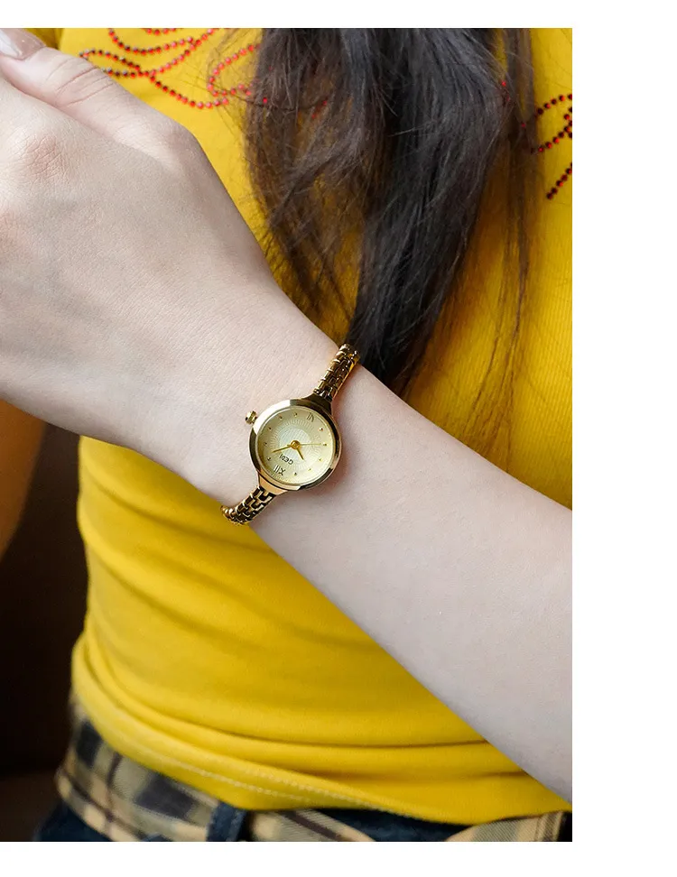 Gold Women's Quartz Bracelet Watch Waterproof Small Exquisite Luxury Niche Second-Hand Style Versatile Wristwatch for Ladies Fashion showcase 19
