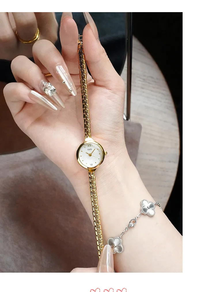 Gold Women's Quartz Bracelet Watch Waterproof Small Exquisite Luxury Niche Second-Hand Style Versatile Wristwatch for Ladies Fashion showcase 7