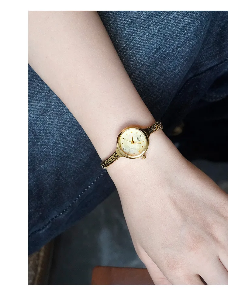 Gold Women's Quartz Bracelet Watch Waterproof Small Exquisite Luxury Niche Second-Hand Style Versatile Wristwatch for Ladies Fashion showcase 20