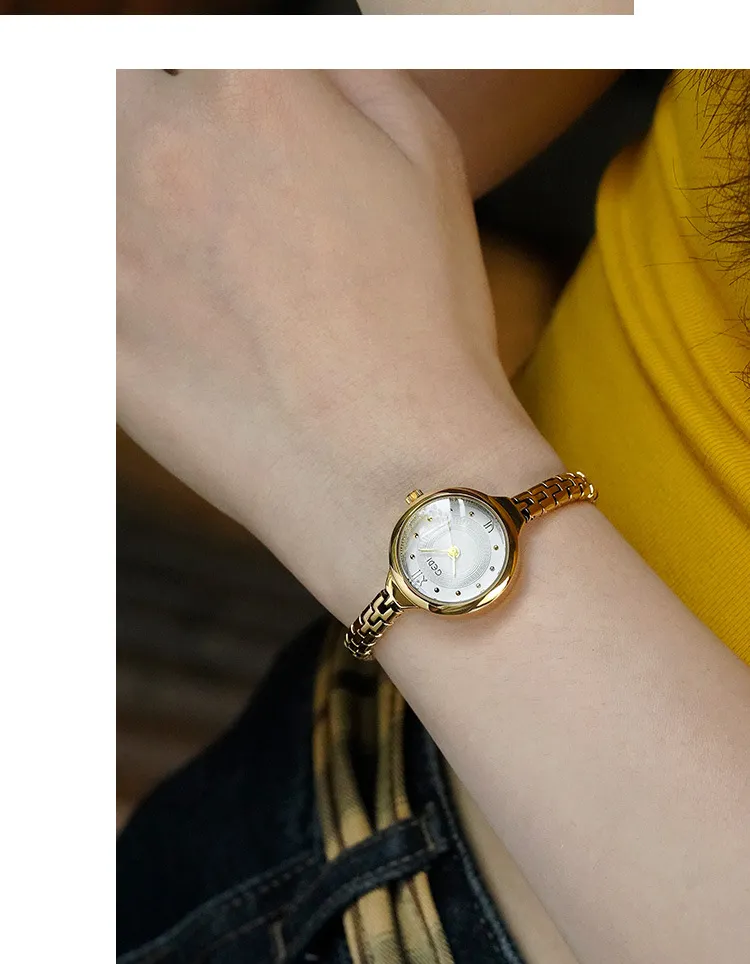 Gold Women's Quartz Bracelet Watch Waterproof Small Exquisite Luxury Niche Second-Hand Style Versatile Wristwatch for Ladies Fashion showcase 14