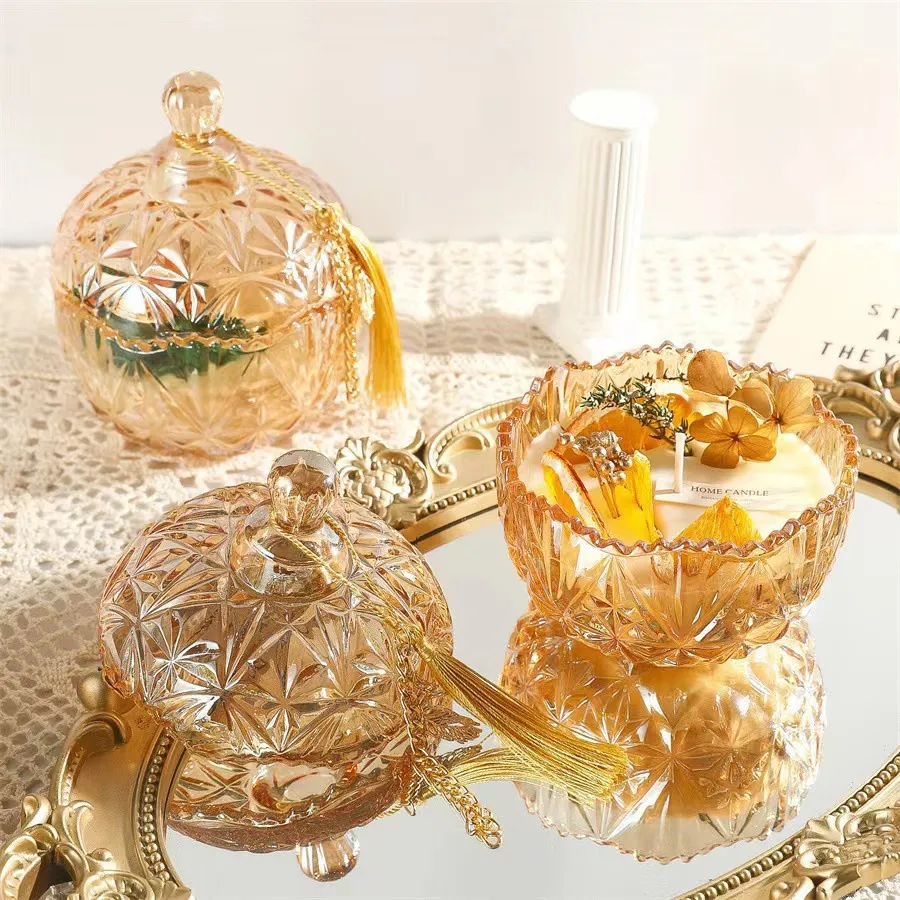 Handmade DIY Candle Cups Scented Candle Containers Yurt Glass Jars with Lids Empty Glass Candle Holders for Home Decor and Crafts thumbnail 3