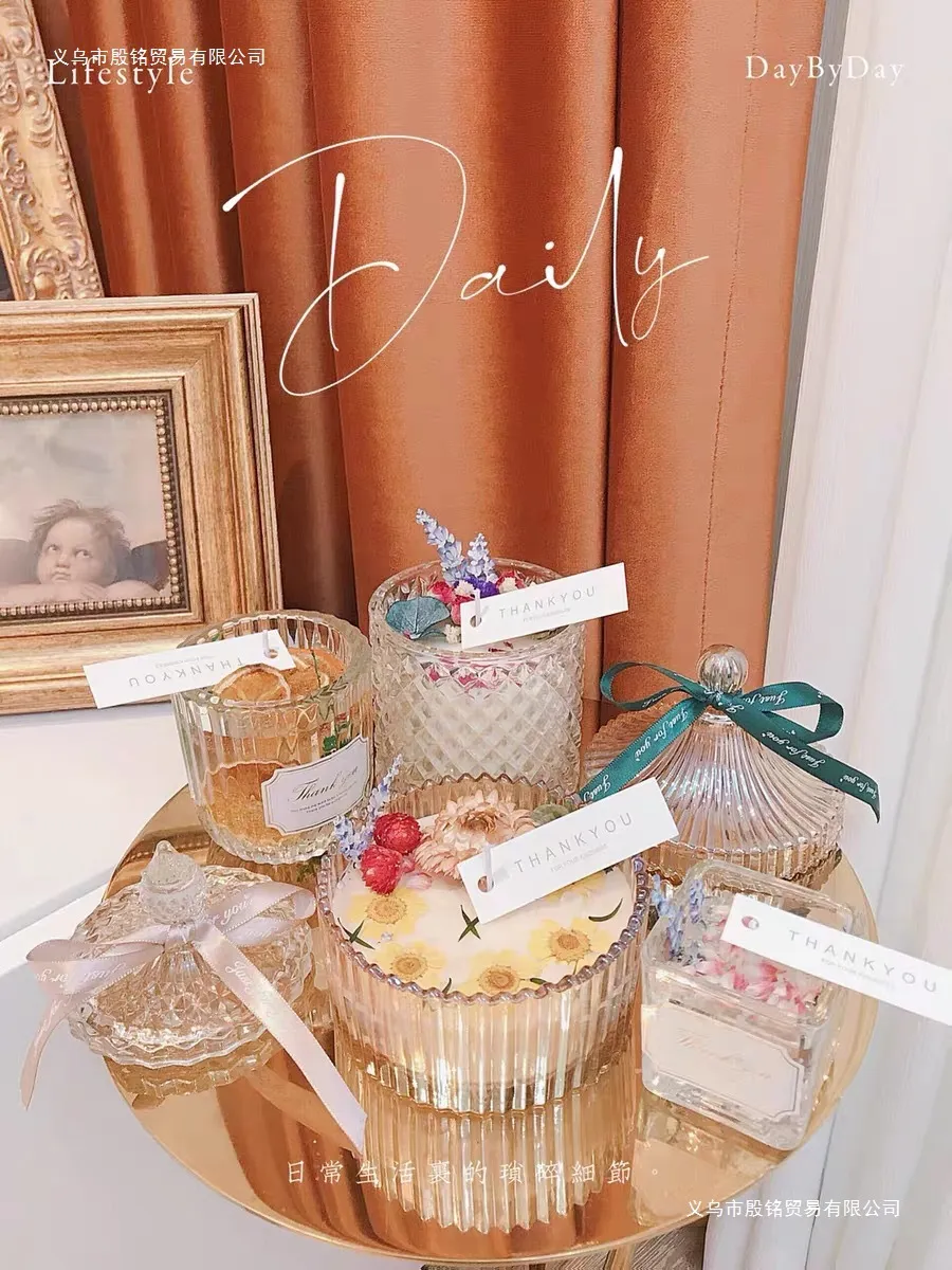 Handmade DIY Candle Cups Scented Candle Containers Yurt Glass Jars with Lids Empty Glass Candle Holders for Home Decor and Crafts showcase 8
