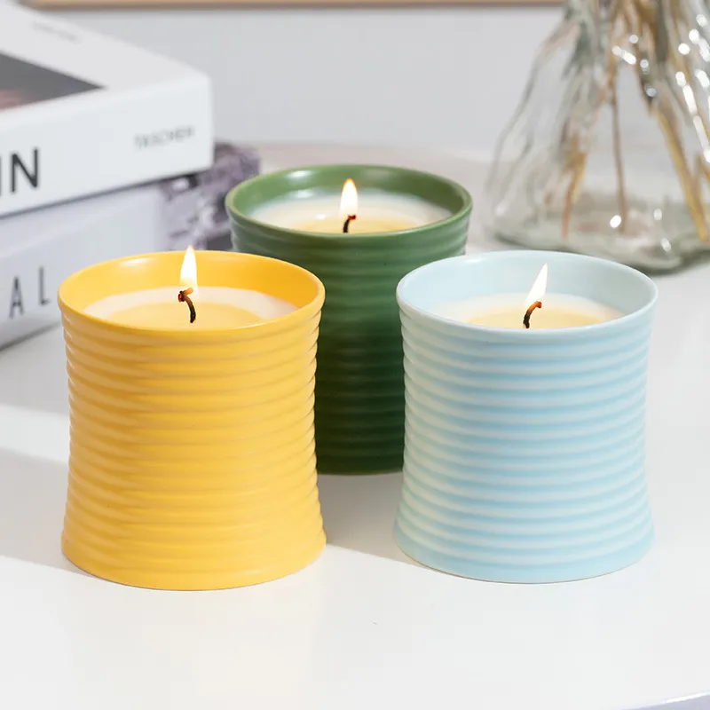 European Style Ceramic Candle Cup | Scented Candle Holder | Creative Bedroom Decor | Handmade Spiral Fragrance Candle | Gift Idea thumbnail 1