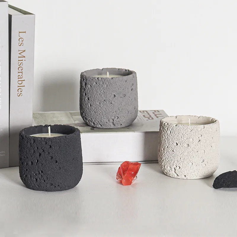 DIY Cement Texture Aromatherapy Candle Cup Empty Container - Cross-Border Expanding Incense Stone Non-Fire Fragrance Ornaments for Home Decor thumbnail 2