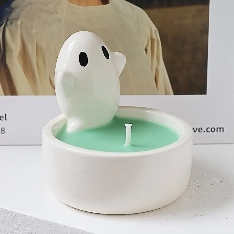 Halloween Ghost Candle Holder - Ceramic Candlestick for Taper Candles - Cute Nordic Style Home Decor Ornament - Spooky Season Gift thumbnail 3