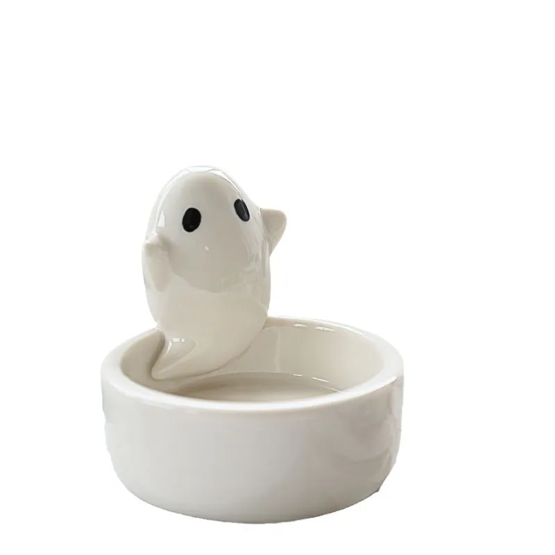 Halloween Ghost Candle Holder - Ceramic Candlestick for Taper Candles - Cute Nordic Style Home Decor Ornament - Spooky Season Gift thumbnail 5