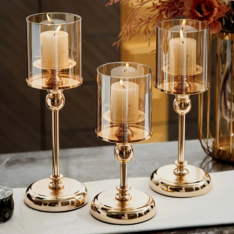 3-Piece Glass Candle Holder Set | Aromatherapy Candles | Retro Style | Birthday, Candlelight Dinner, Home Decor | Craft Ornaments thumbnail 1