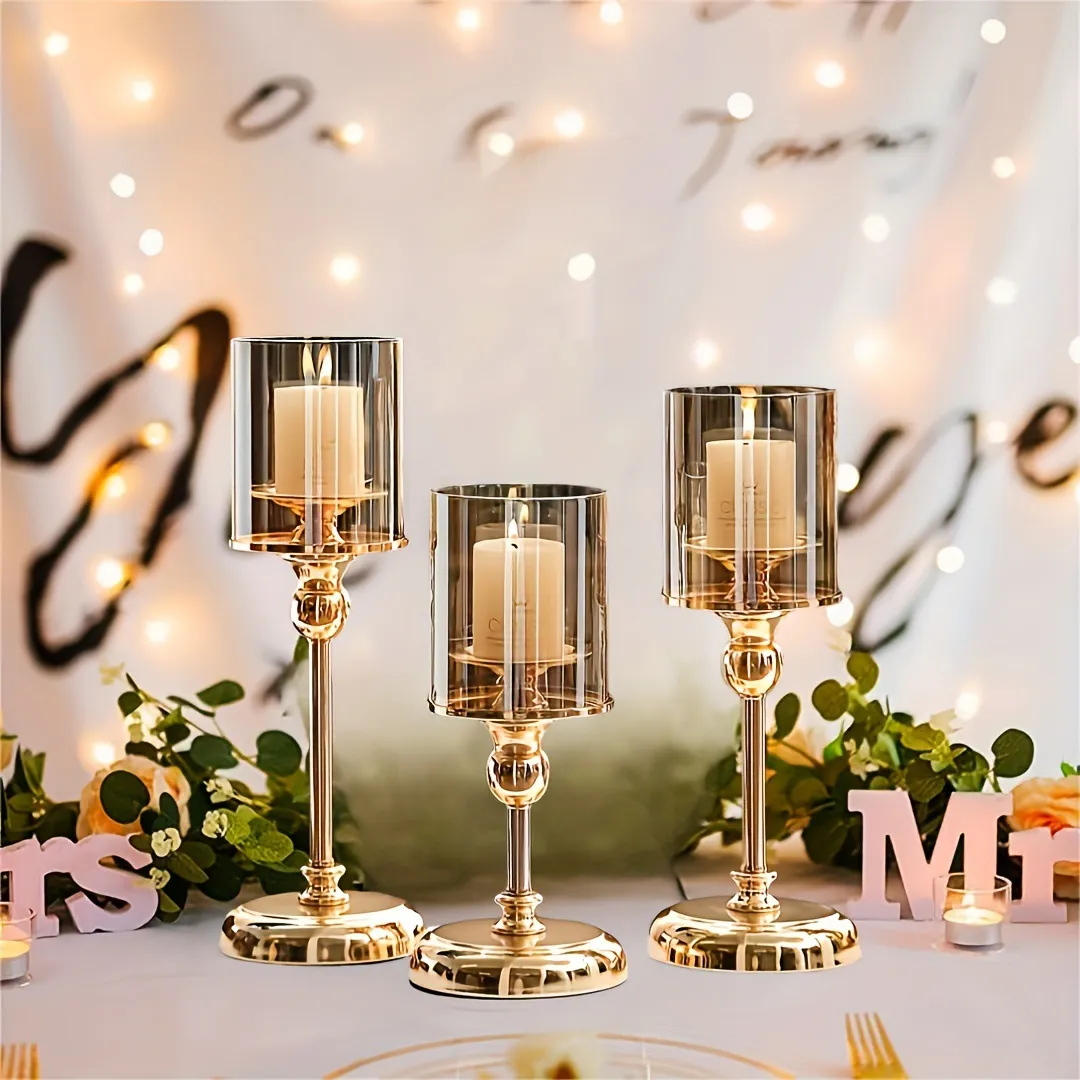 3-Piece Glass Candle Holder Set | Aromatherapy Candles | Retro Style | Birthday, Candlelight Dinner, Home Decor | Craft Ornaments thumbnail 2
