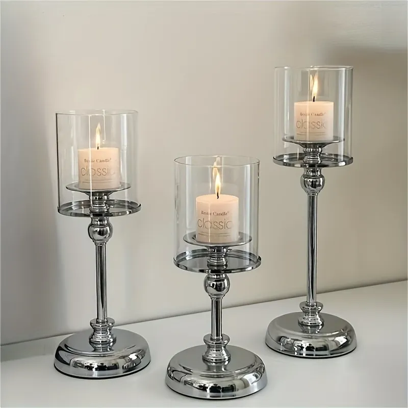 3-Piece Glass Candle Holder Set | Aromatherapy Candles | Retro Style | Birthday, Candlelight Dinner, Home Decor | Craft Ornaments thumbnail 3